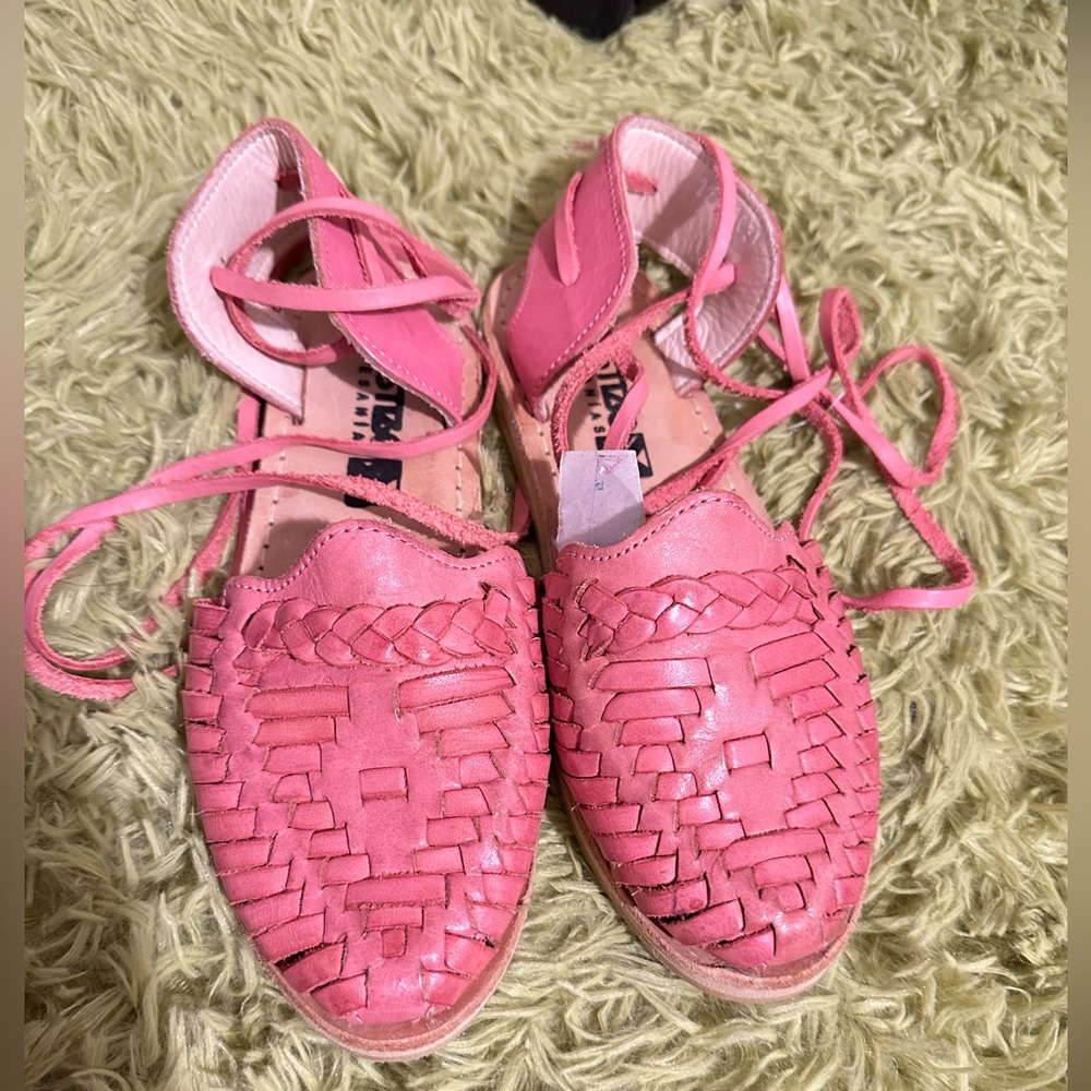Handmade pink wrap tie huaraches
